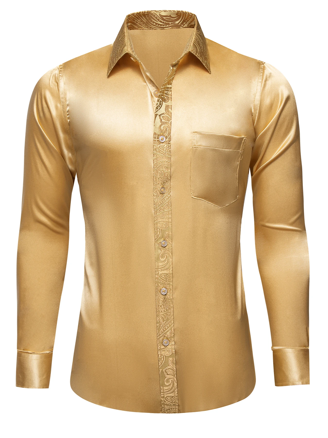 

Формальные золотые однотонные рубашки с узором пейсли для мужчин, рубашка с длинными рукавами и обычными пуговицами, подходит для мужской блузки, повседневные формальные топы с лацканами Barry Wang