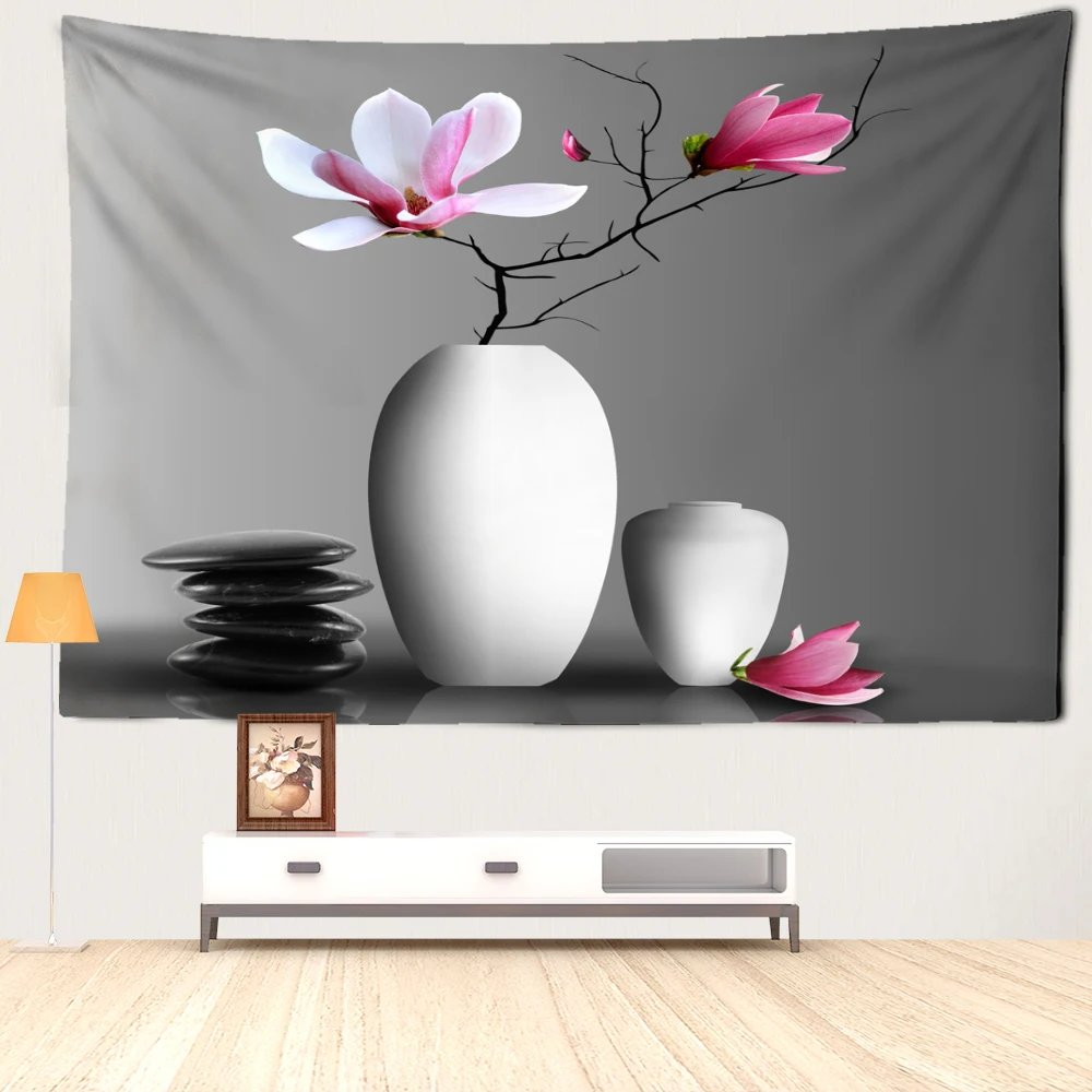 Pink Flower Vase Tapestry Wall Hanging Stone Abstract And Simple Art Bohemian Hippie Dormitory Living Room Home Decor