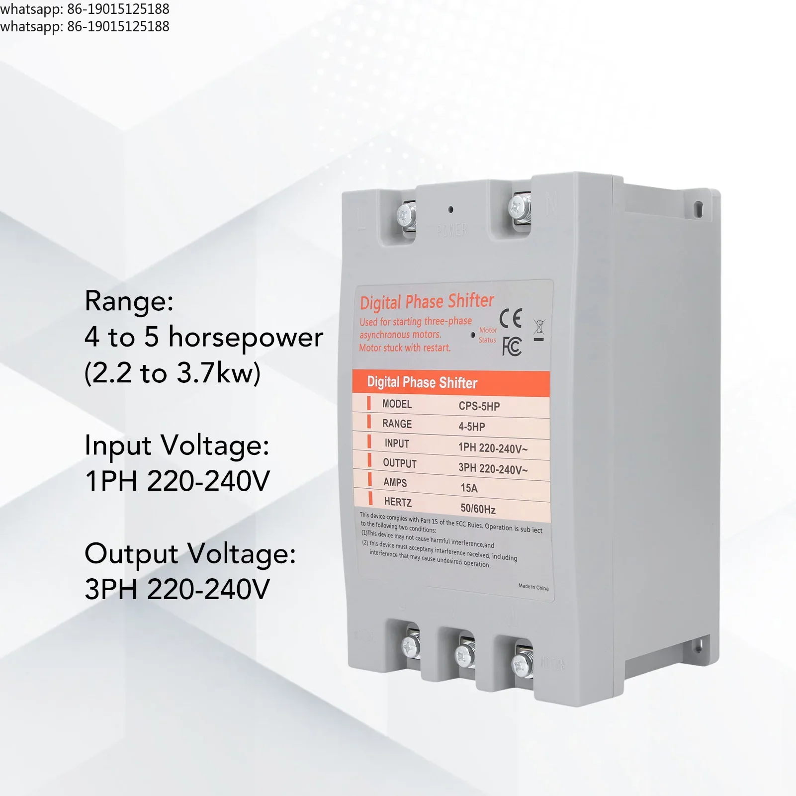 Single Phase Converter for 3 Phases 4 to 5 Horse Power Digital Phase Converter 2.2 to 3.7 kw 220-240VAC Digital Phase Shifter
