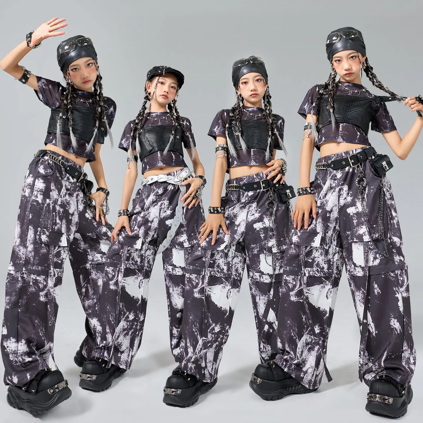 Vêtements de spectacle Hip Hop pour filles, tenues de danse Jazz, costume de Camouflage, manches courtes, haut nombril, pantalons, vêtements de groupe de Concert BL16735