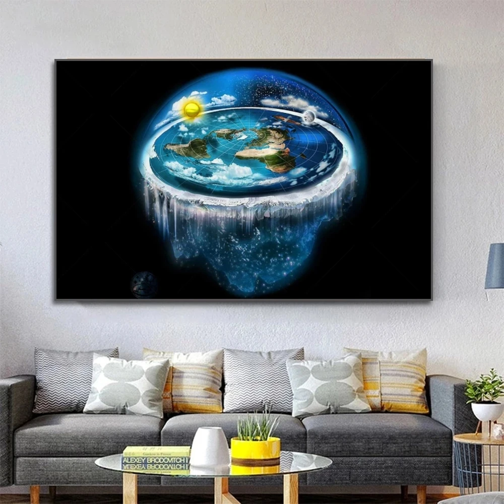 Flat Earth with Dome Posters Art Canvas Painting HD Print Wall Art Pictures for Modern Suitable Living Room Office Home Decor
