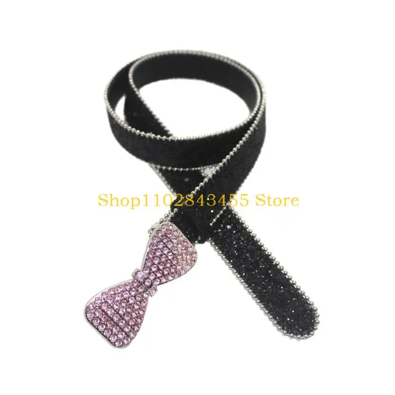 حزام جلدي للسيدات من 49MC، حزام خصر جلدي مع إبزيم من أحجار الراين لسراويل الجينز، الطول 41.3 بوصة