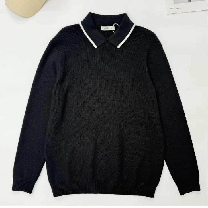 Sweter Rajut Kerah Lipat Musim Gugur Pria Longgar Kasual Gaya Jalanan Korea Fashion Vintage Pullover Sweater Jumper Rajutan Atasan