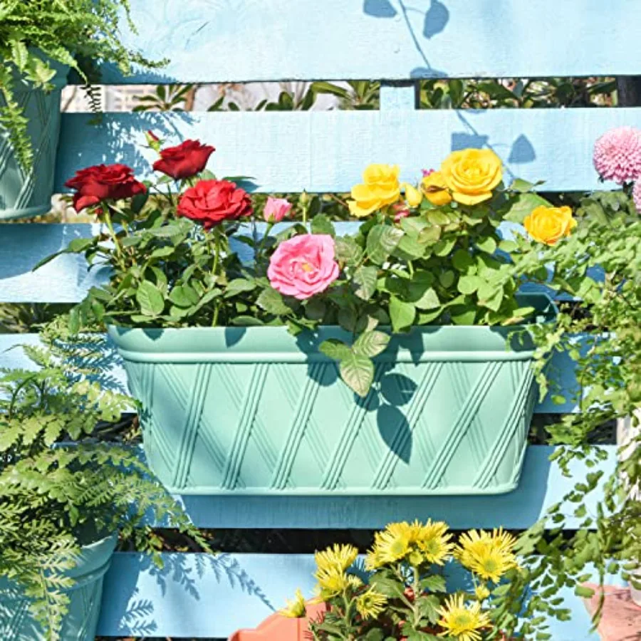 

3 Pack Wall Hanging Planters 16.5 Inch Railing Fence Hanging Flower Pots Thickened Plastic Water Storage Plant Pot Indoor Outdo