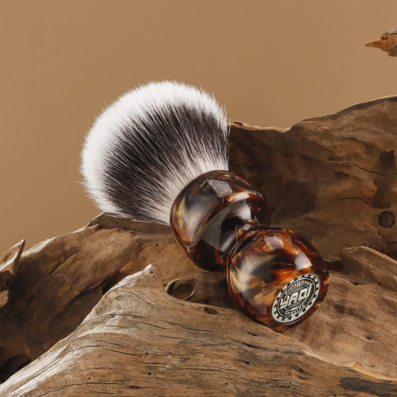 2026 YAQI Caramel Cat's Whisker Synthetic Hair Wet Shaving Brush Men 26mm Knot Diameter Premium Synthetic Bristle Shave Brush