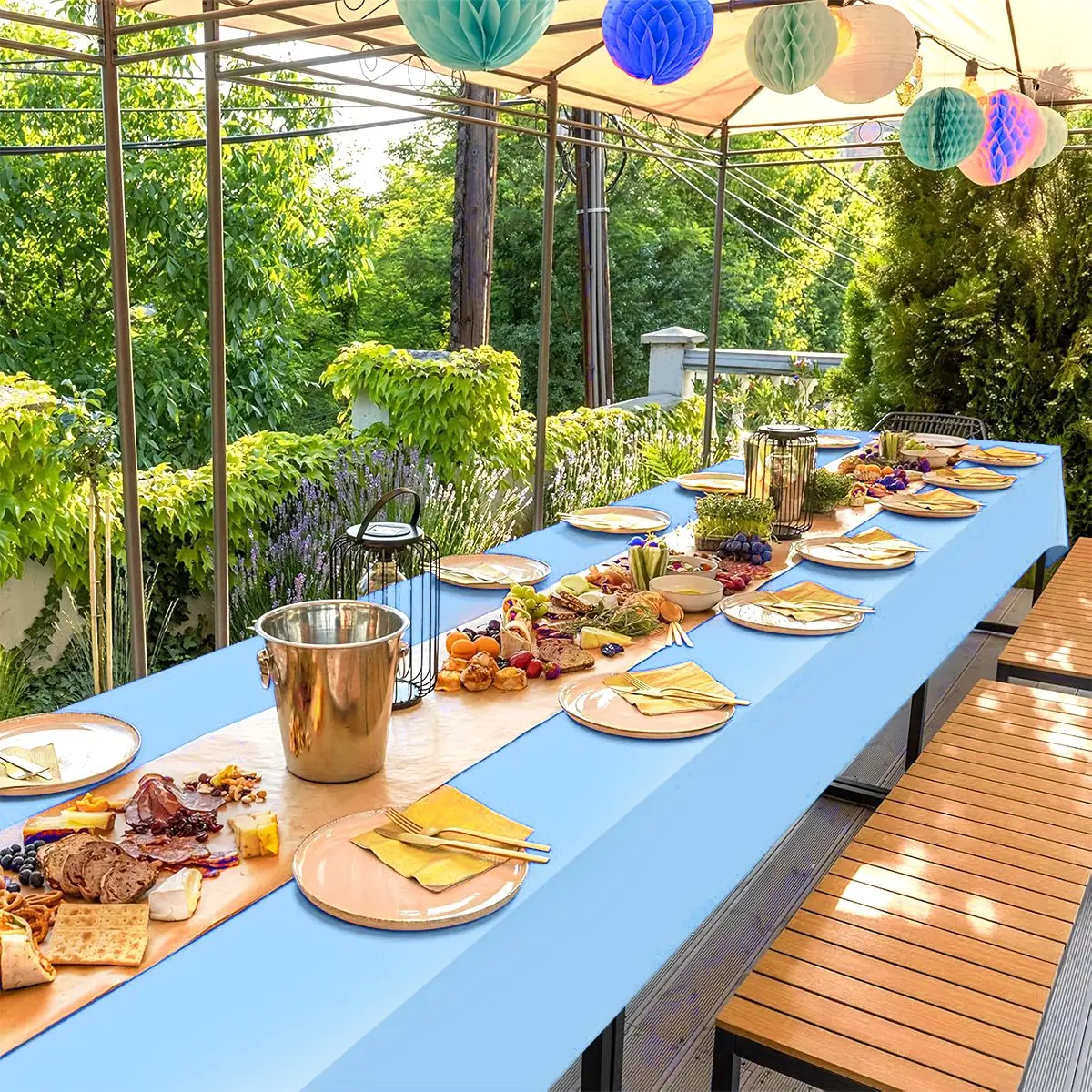 183 × 137 سنتيمتر الباستيل الأزرق مفرش طاولة غطاء طاولة بلاستيكي للاستعمال مرة واحدة للزينة الزفاف حفلة عيد ميلاد لوازم ديكور للطاولات