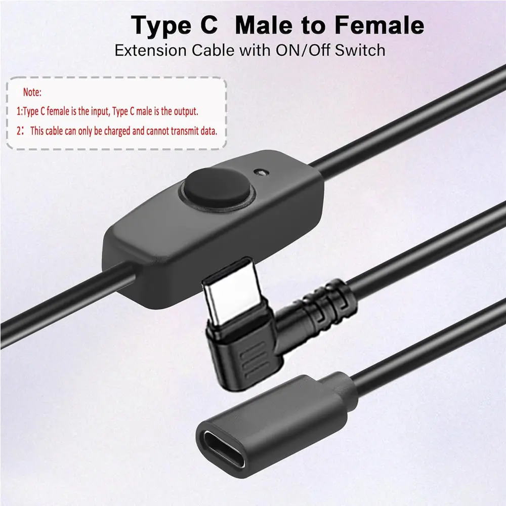 كابل تمديد USB C قصير مع مفتاح تشغيل وإيقاف من النوع C إلى USB C سلك إمداد الطاقة، لمروحة USB 5 فولت، شرائط LED، مصباح مكتبي، شريط LED