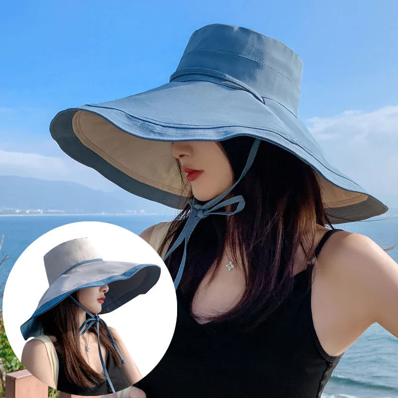 Sombrero de pescador W88 para mujer, sombrilla con sombreado facial Anti ultravioleta, plegable, combina con todo, sombrero de Sol de ala grande