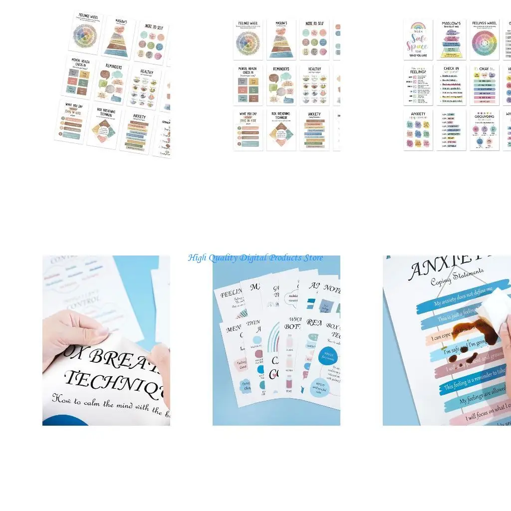 

U2JE 12 Sheets 10x14Inch Calming Corner Posters Feelings Chart for Office Classroom Mental Health Counseling Wall Chart