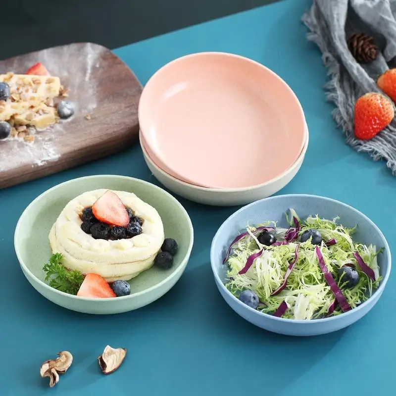 5Pcs/set Nordic Wheat Straw Plate Set Fruit Vegetable Tableware Dishware Home Kitchen Gadgets