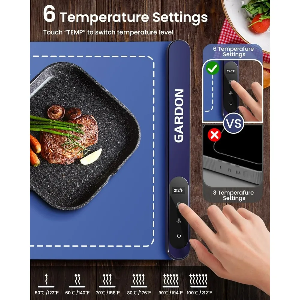 Electric Warming Tray, Upgraded Graphene Adjustable Food Warmer, 6 Temperature Settings, Silicone Food Warming Mat