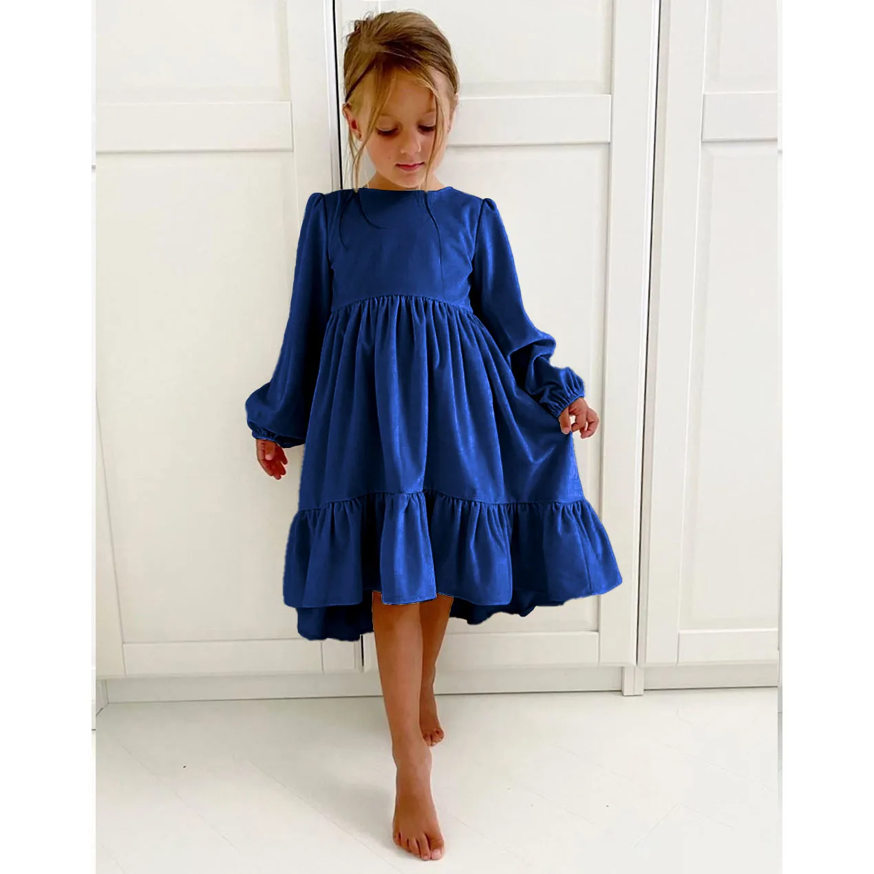 XMLSY Little Girls Autumn/Winter Long Sleeves Christmas New Year Casual Holiday Dress