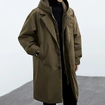 Men's Long Windproof Trench Coat, M-5XL 2 2024 Spring and Autumn New Fashion Solid Color Windproof Long Trench Coat Men's Casual Loose Large Size High Quality Coat M-5XL 2