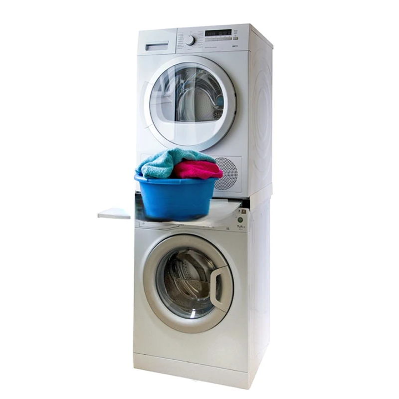 Commercial laundry equipment/stacking kit for washing machine and dryer with pull out shelf- home appliance- safe & space saving