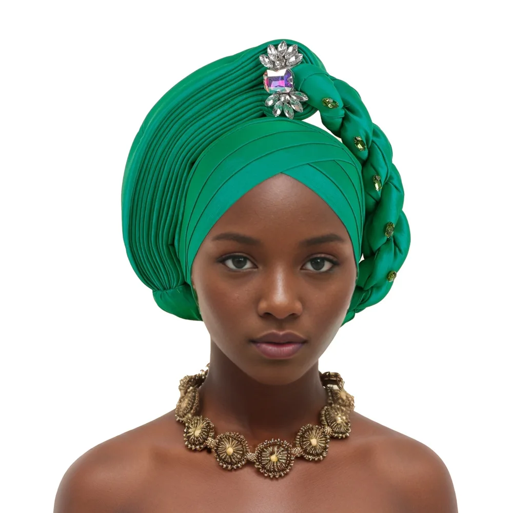 Elegant Braided Turban With Rhinestone Accents African Head Wrap For Women Perfect For Weddings & Party  Nigeria Autogele