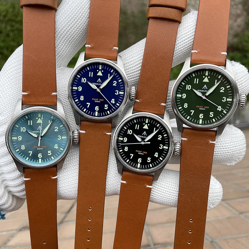 STEELDIVE Men Pilot Watch 39mm Quartz Wristwatch 20ATM Waterproof C3 Luminous Sapphire VH31 Onion Crown