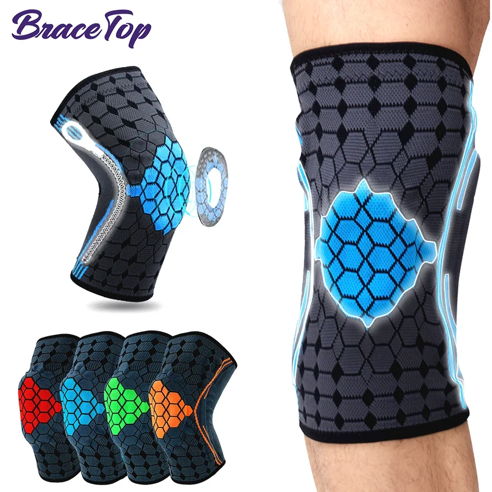 BraceTop 1 PC New Weaving Silicone Knee Sleeve Pads Supports Brace Basketball Meniscus Patella Protectors Sports Safety Kneepads