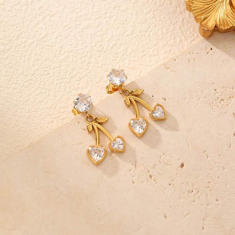 EILIECK 316L Edelstahl Herzförmige Kirsch-Zirkon Halskette Ohrringe Set für Damen Neuer Trendiger Wasserdichter Schmuck Damengeschenk – Detail 12
