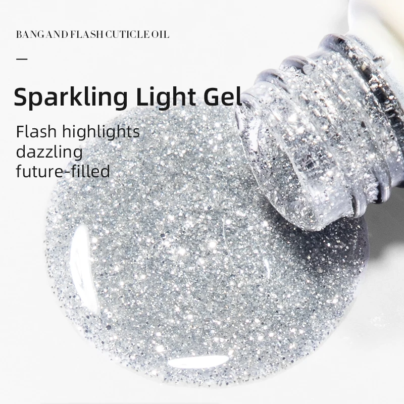 Rs Nail 10Ml Sprankelende Glitter Gel Nagellak Flash Zilver Diamant Reflecterende Gellak Semi-Permanent Doorweekt Gel Nail Art