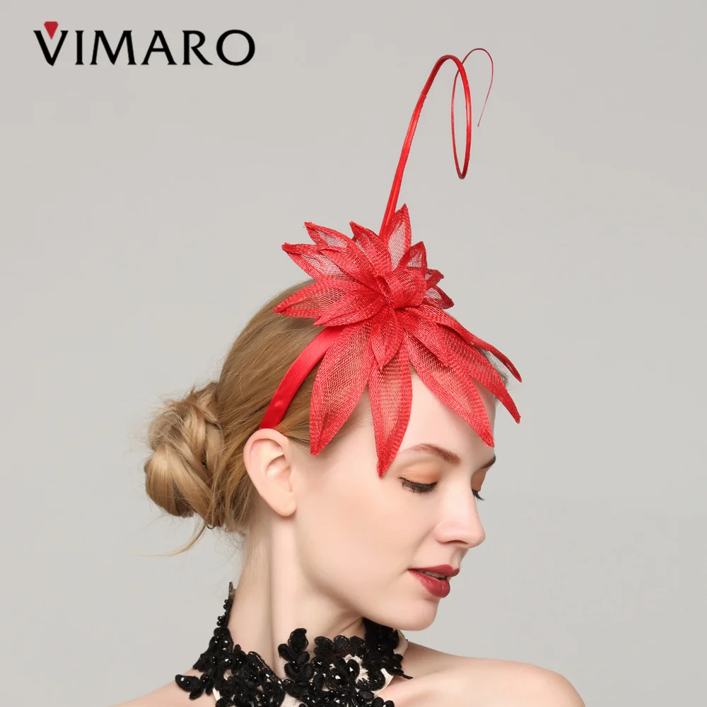 VIMARO Red Sinamay Fascinators for Women Elegant Facinators Hats for Women Wedding and Church Kentucky Derby Hats