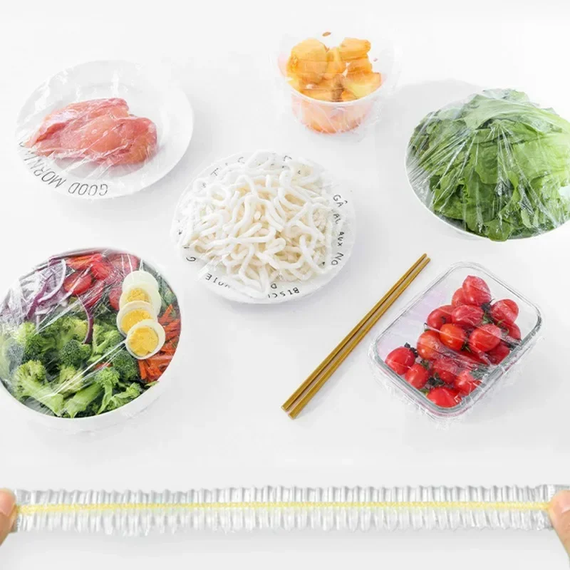 Plastic Disposable Food Cover Colorful Elastic Wrap Food Covers Fresh-keeping Lid Plate Kitchen Packaging Bags Storage Bag