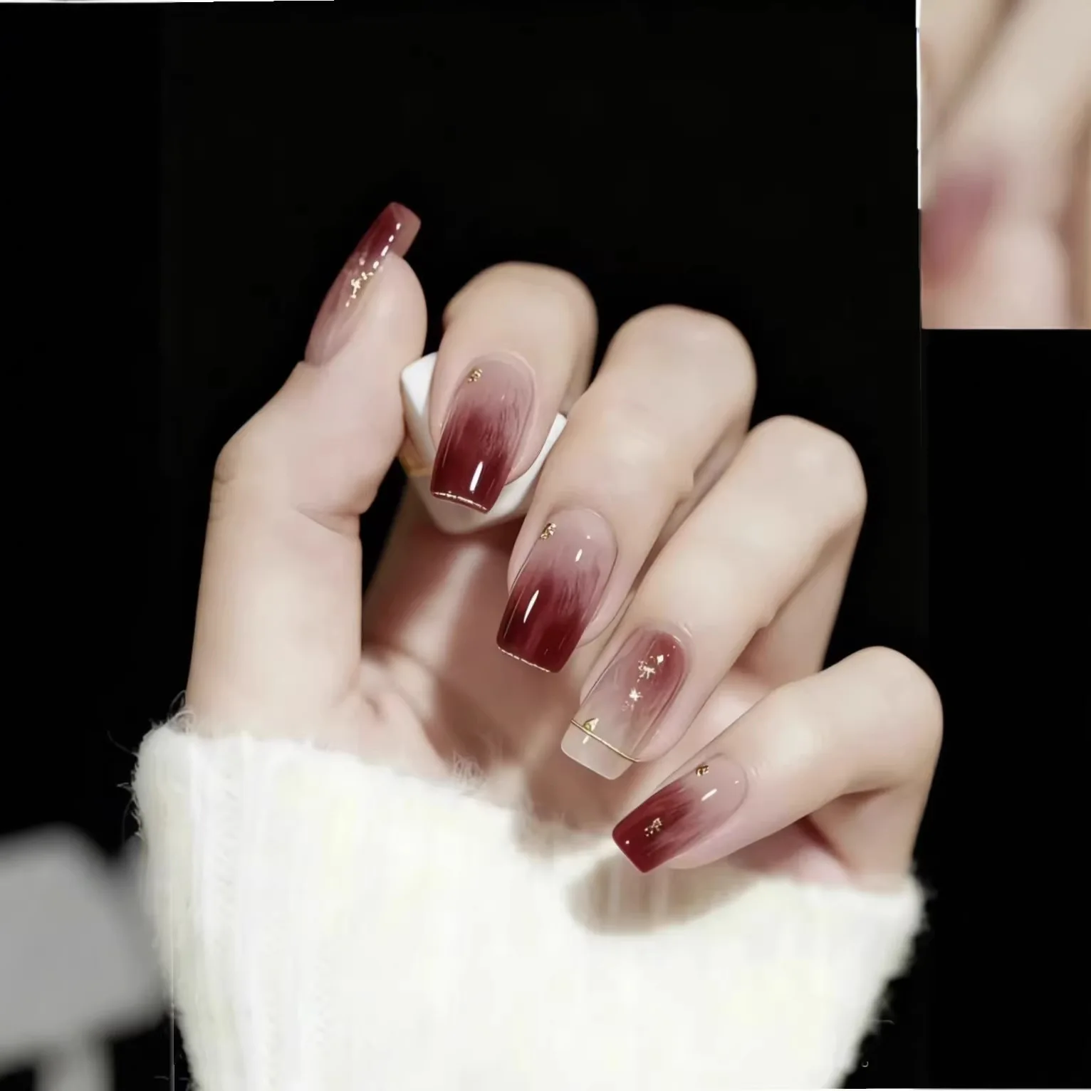 

10 шт., средний квадратный пресс для ногтей ручной работы, янтарный смеситель, французский волшебный зеркальный дизайн, накладные ногти, носимые кончики ногтей для девочек