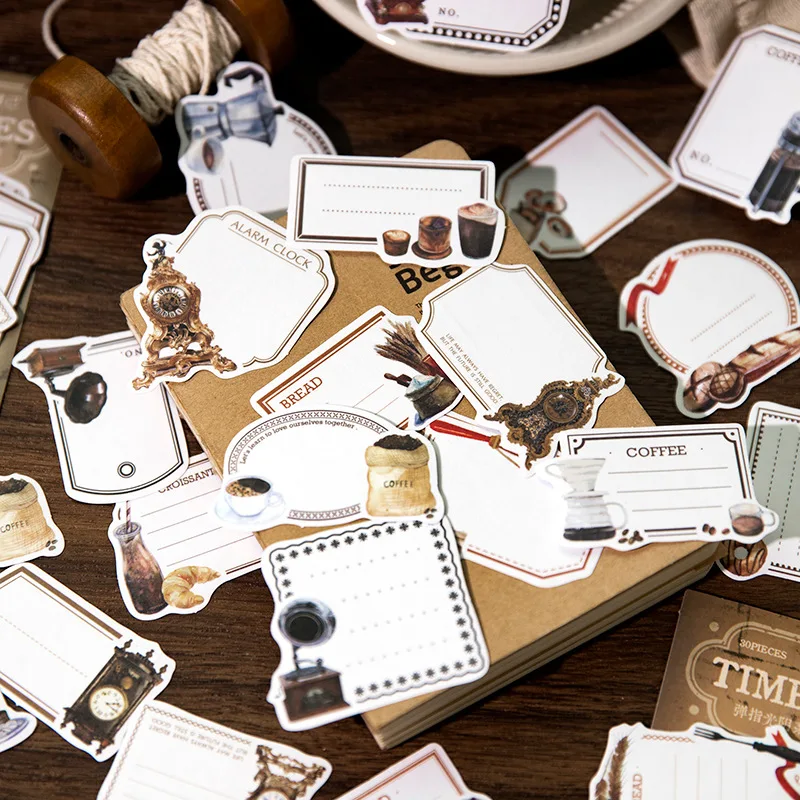 30Pcs Retro Base Paper Material Coffee Tea House Memo Rectangle Frame Label  Blank letter Scrapbooking Account Hand 130*88MM
