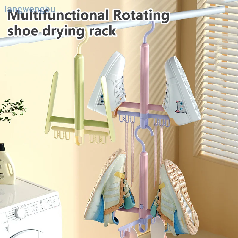 

Rotatable Shoes Drying Rack Windproof With Sock Clips Shoes Drying Hanger Quickly Dry Space Saving Hanging Shoes Hook
