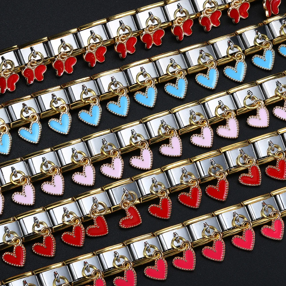 Design Stainless Steel Cute Charm Pendant Flower Heart Bird Butterfly Italian Links Fit 9mm Jewelry Making DIY Assembly Bracelet