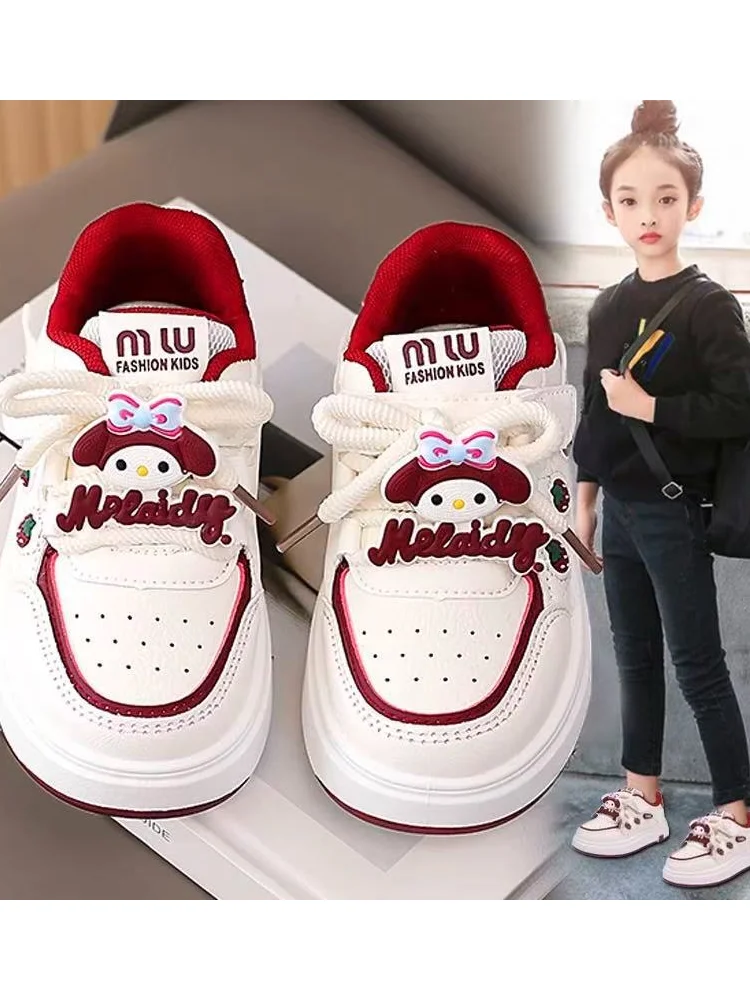 

Sanrio Girl My Melody, модные белые кроссовки с героями мультфильмов, студенческие сезонные весенне-осенние детские повседневные туфли на мягкой подошве, новый стиль