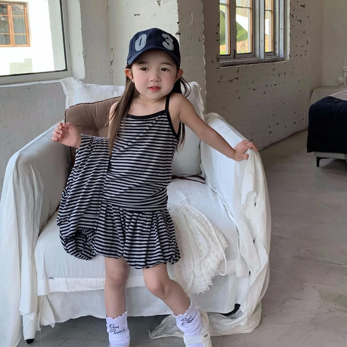 Baby Girl Top 2024 Summer New Children Korean Children Striped Hooded Coat Summer Air-conditioned Room Fashion Comfort Coat