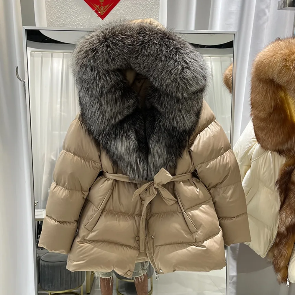 

Big Real Fox Fur Collar Reality Fur Jacket Warm Winter Women Natural Thick Duck Down Coat Short Outerwear Real Fox Fur Jacket