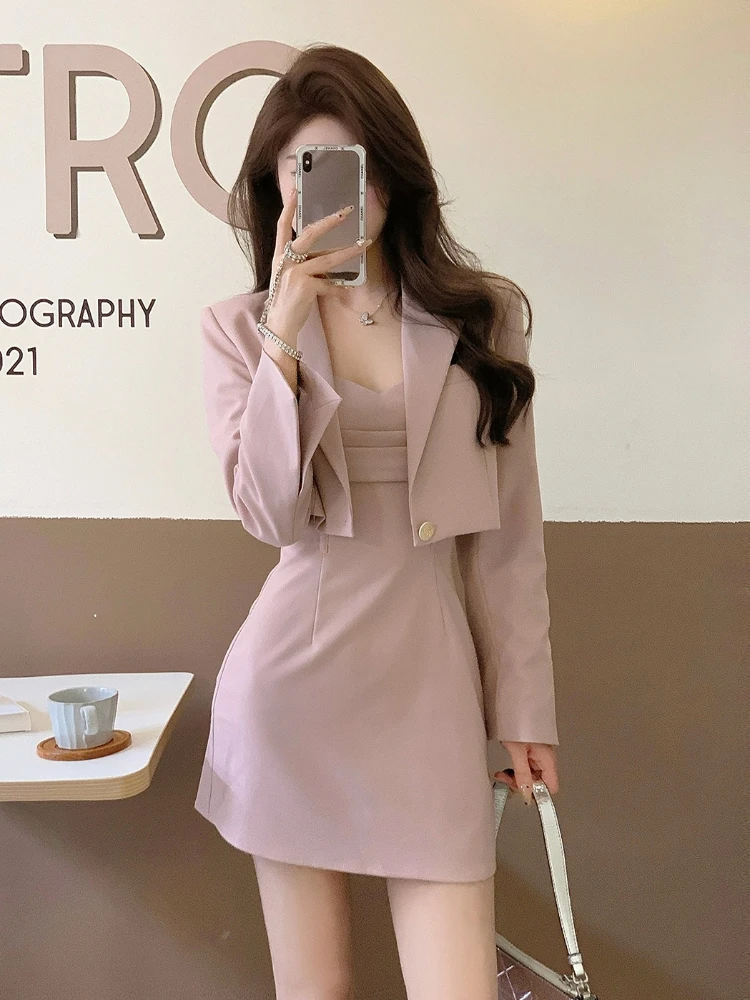 Imagem -05 - Conjunto de Vestido de Duas Peças Feminino Blazer Elegante Conjunto de Vestido com Bracelete e Cabolsa Vestido Casual Feminino Vintage Francês Estilo Coreano Novo 2023