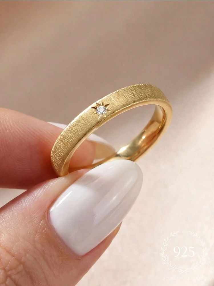 Fine Flashing Wire Drawing Zircon Ring For Women Engagement Wedding Luxury 925 Sterling Silver High Quality Fine Jewelry