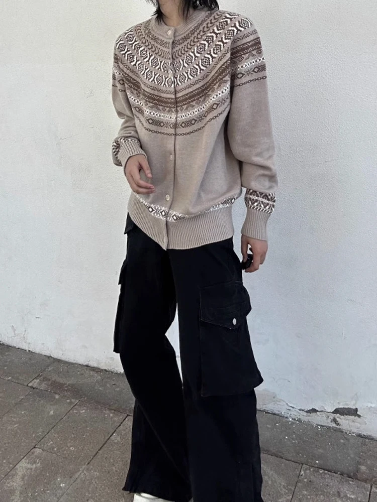 

Мужской трикотаж Fair Isle, повседневный вязаный свитер из смешанного волокна, осенний сезон, длинный кардиган на пуговицах све, ленивый топ