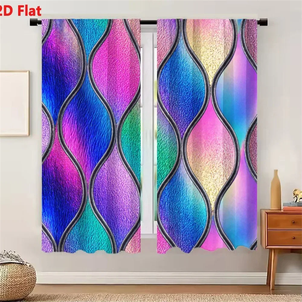 Vibrant Abstract Art Window Curtains Modern Living Room Drapes Semi-Sheer Decorative Home Accent Panels