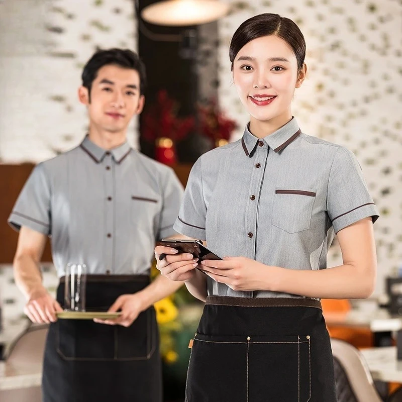 女性用半袖ウェイター作業服-鍋料理、ケータリング、カフェ、ケーキ＆ミルクティーショップ、ベーカリー用