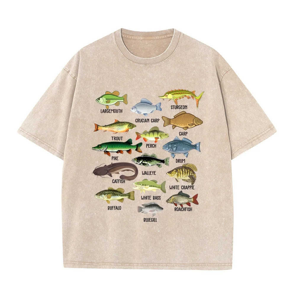 Fishing-Shirt Types Freshwater Fish Funny Bass Dad Graphic T-Shirt 루즈핏 Playeras Oversize Ropa De Hombre Ofertas Outdoor Tee