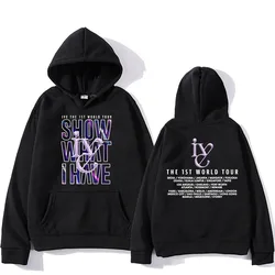 IVE The 1st World Tour Hoodies Soft Girls Band Printing Sweatshirts with Pocket Fleece Casual Long Sleeve Sudaderas Graphic Tops