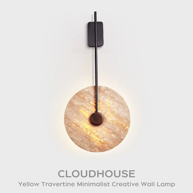 Yellow Cave Stone Circular Disk Wall Lamps Wabi Sabi Style Living Room Staircase Bedroom Corridor Foyer Vintage LED Wall Sconces