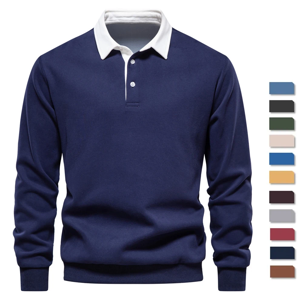 2024 New Autumn Fashion Design Polo Neck Sweatshirts for Men Casual and Social Wear Quality Cotton Mens Long Sweatshirts