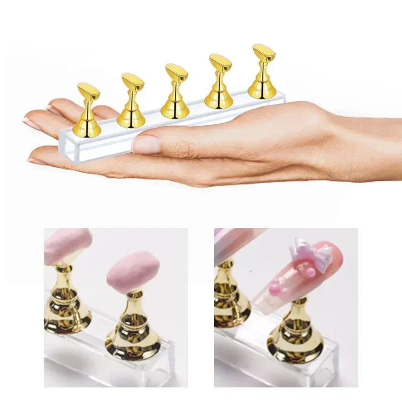 1Pc Magnetic Nail Art Holder Various Acrylic Nail Practice Stand with Clay for Nail Artists,beginners Home DIY Supply Art Tools