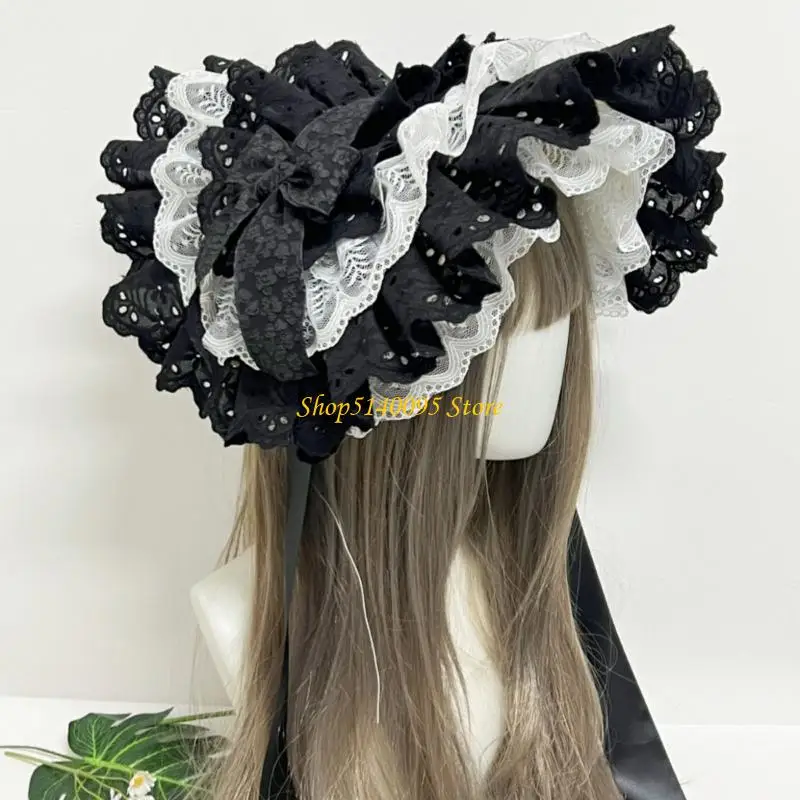 DXAE Contemporary Anime Dancing Party Hat Fashion Hairpiece Base Ornate Lace Detail Adjustable Band Sun Protective Gear