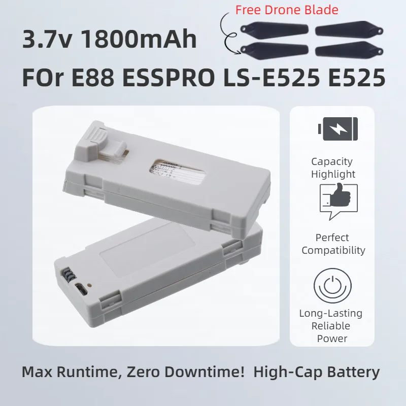 

3.7V 1800mAh High-Capacity Li-ion RC Drone Battery Accessory For E88 E88PRO Ls-E525 E525 PRO Mini UAV Replacement Part