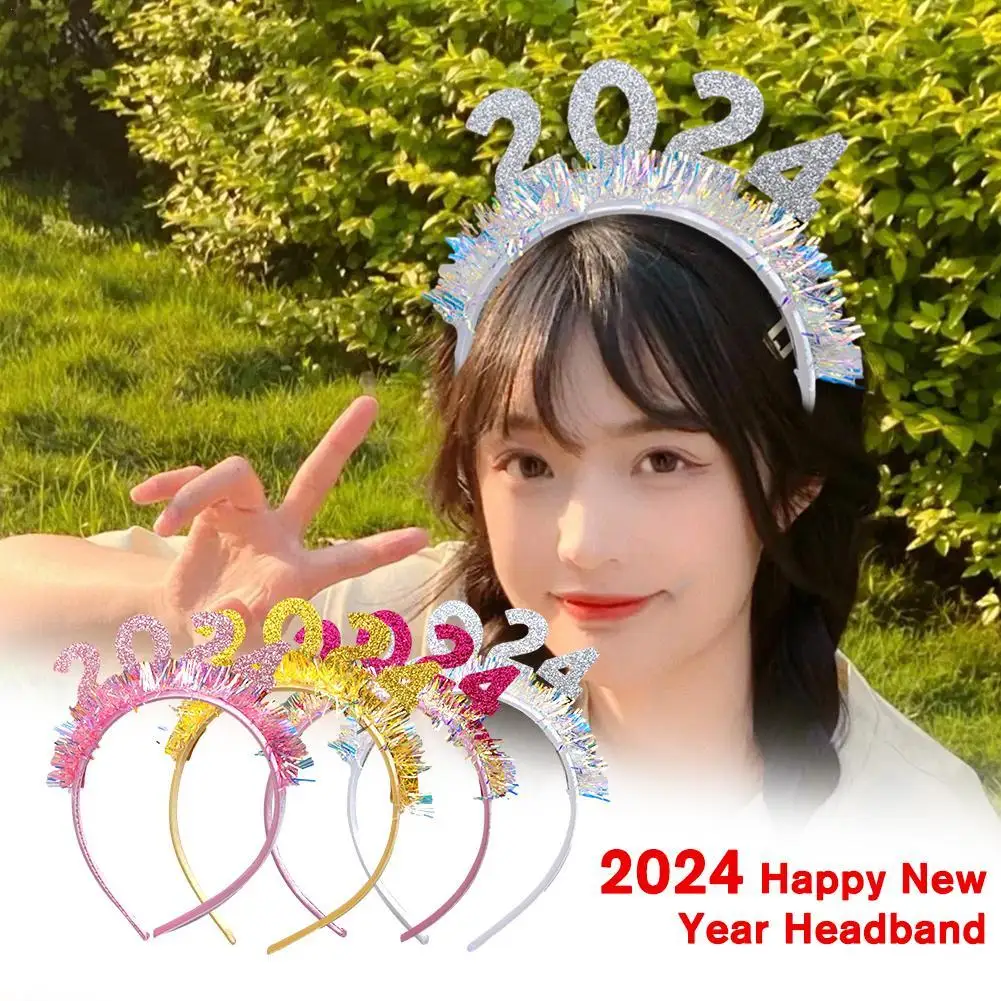 2024 Happy New Year Headband for Women Men Christmas Holiday Party Shiny Sequins Hair Hoop Headwear Hair Accessories