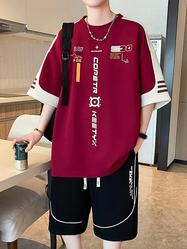 2026-new-summer-casual-sports-suit-for-men-teenagers-high-school-students-short-sleeve-shorts-handsome-polyester-fiber