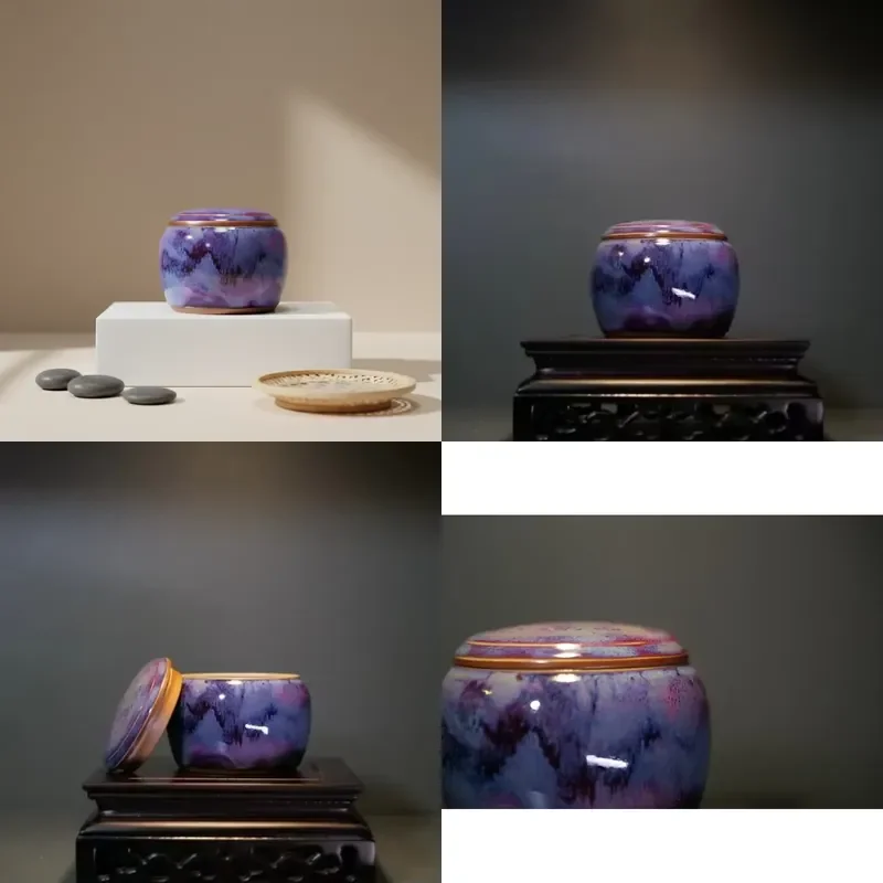 【CHIMU HOME】 Handmade Jun Porcelain Jar for Dishwasher Safe Airtight Leak-Proof Multi-Use Kitchen Food Storage Nebula Blue
