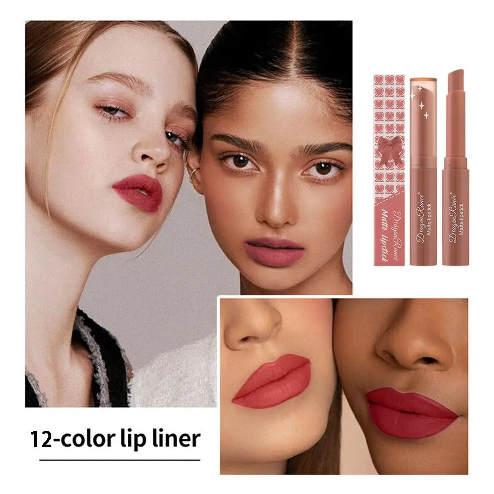 Lápiz labial mate de terciopelo, tinte de labios rojo, maquillaje femenino, lápiz labial de arco, hidratante, 12 colores, lápiz delineador de labios, Cosméticos impermeables