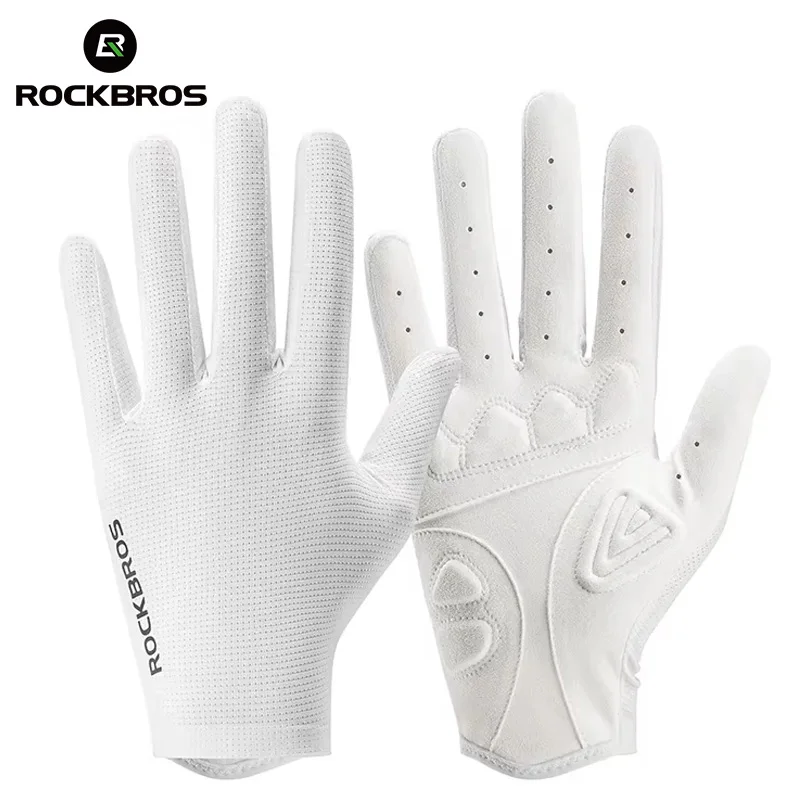 ROCKBROS Vollfinger-Fahrradhandschuhe, atmungsaktiv, hochelastisches Mesh, Touchscreen, stoßfester Handschuh für MTB, Straße, Unisex, Sommer, Frühling