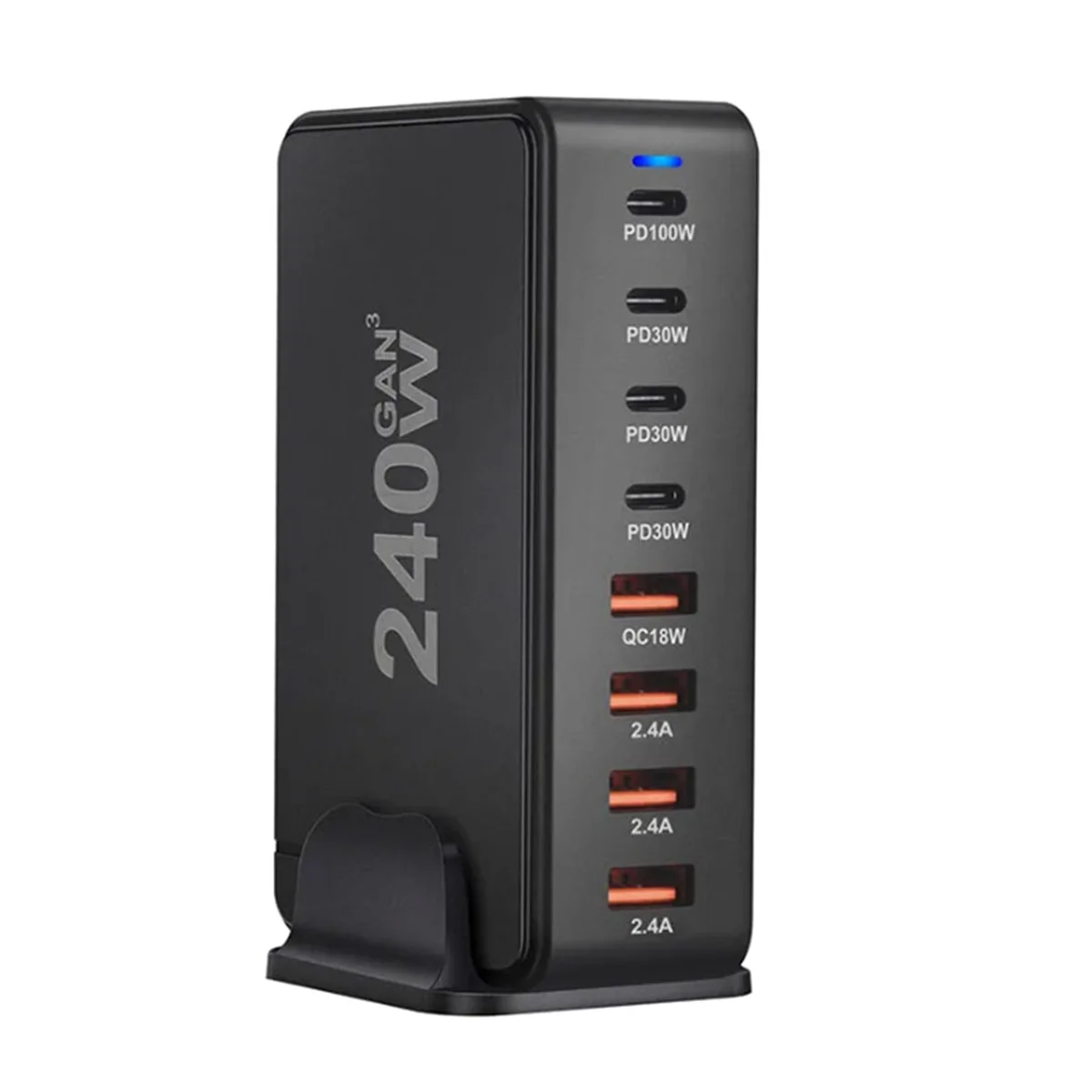

Зарядное устройство PD GaN с 8 портами, 240 Вт, быстрая зарядка PD3.0 QC3.0 для MacBook Pro/Air iPad iPhone 15 14 13 Pro Max, черное (ЕС)